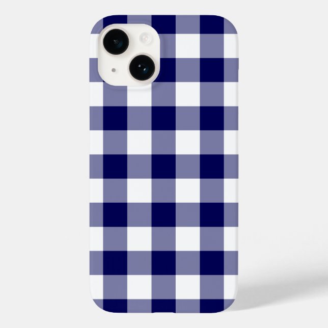 Funda De Case-Mate Para iPhone Patrón de Gingham blanco y naval (Reverso )