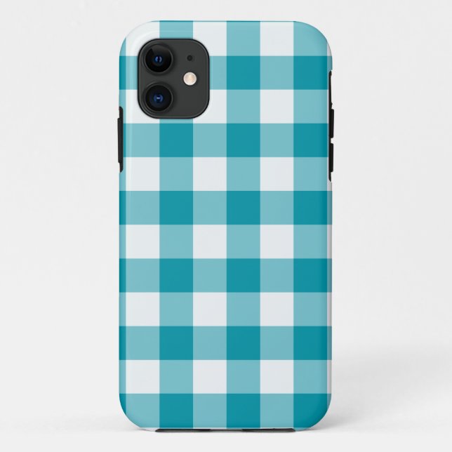 Funda De Case-Mate Para iPhone Patrón de Gingham de comprobación verde azulada y  (Reverso)
