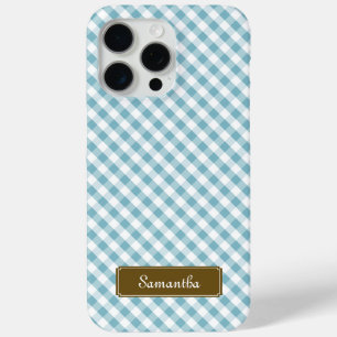 Funda Para iPhone 15 Pro Max Patrón de Gingham de Cute Pastel Azul