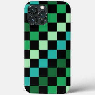 Funda Para iPhone 13 Pro Max Patrón de Gingham de Green Blue Checkered