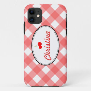Funda Para iPhone 11 Patrón de gingham de país rojo personalizado de ce