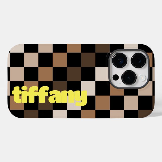 Funda De Case-Mate Para iPhone Patrón de Gingham negro negro marrón (Reverso (Horizontal))