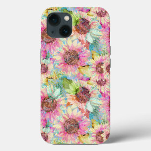Funda Para iPhone 13 Patrón de girasol de acuarela romántica