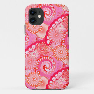 Funda Para iPhone 11 Patrón de giro fractal, rosa, fucsia, coral