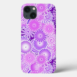 Funda Para iPhone 13 Patrón de giro fractal, tonos púrpura