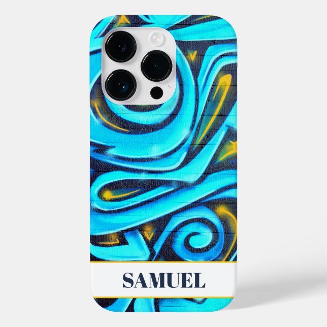 Funda De Case-Mate Para iPhone Patrón de graffiti azul moderno (Reverso )