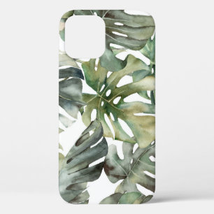 Funda Para iPhone 12 Patrón de gran acuarela de monstera tropical