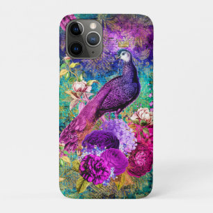 Funda Para iPhone 11 Pro Patrón de grunge de pavo real ilustrado con vintag