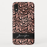 Funda Para iPhone XR Patrón de guepardo de Relieve metalizado dorado Ro<br><div class="desc">Monogrammed Fun y Modern Rubor Pink - Relieve metalizado dorado Rosa y Cheetah negro o patrón animal leopardo o estuche de impresión Smart Phone al que puedes añadir tu nombre - monograma. Por favor,  póngase en contacto con el diseñador si desea obtener más elementos coincidentes.</div>