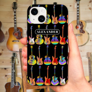 Funda Para iPhone 14 De Case-Mate Patrón de Guitarra Colorido en Negro con Nombre