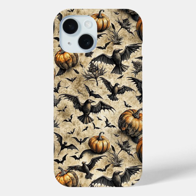 Funda De Case-Mate Para iPhone Patrón de Halloween de calabazas, cuerdas y murcié (Reverso )