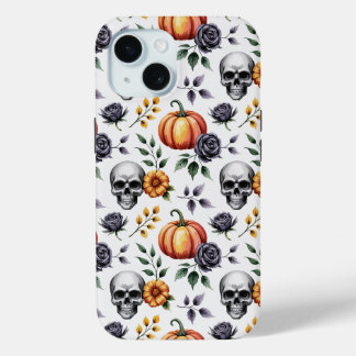 Funda Para iPhone 15 Patrón de Halloween floral de otoño