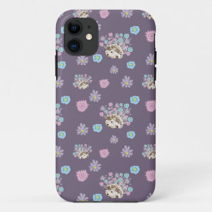 Funda Para iPhone 11 patrón de hedgehog y flores