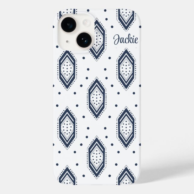 Funda De Case-Mate Para iPhone Patrón de hexágono azul blanco y naval (Reverso )