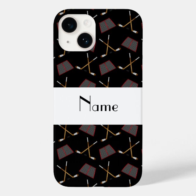 Funda De Case-Mate Para iPhone Patrón de hockey negro con nombre personalizado (Reverso )
