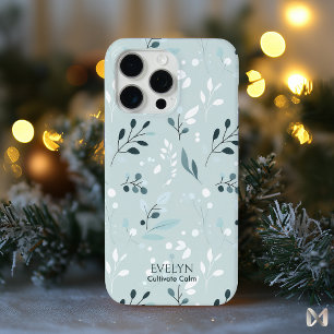 Funda Para iPhone 15 Pro Max Patrón de Hoja Azul Tranquilizante - Minimalista E