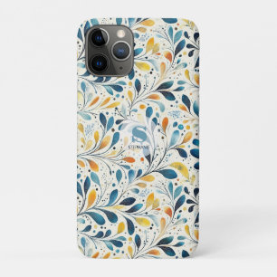 Funda Para iPhone 11 Pro Patrón de hoja botánica Navy Teal Amber
