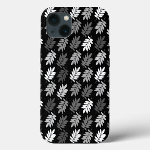 Funda Para iPhone 13 Patrón de hoja de anciano negro blanco gris