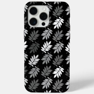 Funda Para iPhone 15 Pro Max Patrón de hoja de anciano negro blanco gris