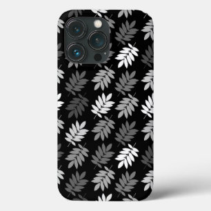 Funda Para iPhone 13 Pro Patrón de hoja de anciano negro blanco gris