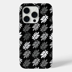 Funda Para iPhone 15 Pro Patrón de hoja de anciano negro blanco gris