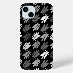 Funda Para iPhone 15 Mini Patrón de hoja de anciano negro blanco gris