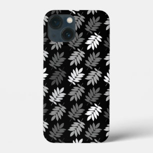 Funda Para iPhone 13 Mini Patrón de hoja de anciano negro blanco gris