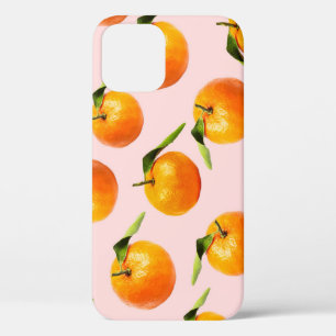 Funda Para iPhone 12 Patrón de hoja de mandarín rosa sin foco