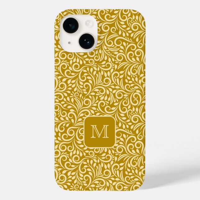 Funda De Case-Mate Para iPhone Patrón de hoja floral monograma personalizado (Reverso )