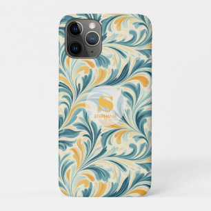 Funda Para iPhone 11 Pro Patrón de hoja verde esmeralda y paisley de oro