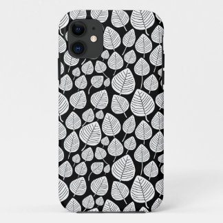 Funda Para iPhone 11 Patrón de hojas 02 - Blanco sobre negro