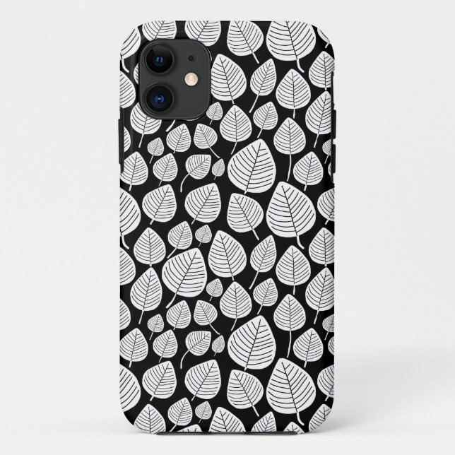 Funda De Case-Mate Para iPhone Patrón de hojas 02 - Blanco sobre negro (Reverso)