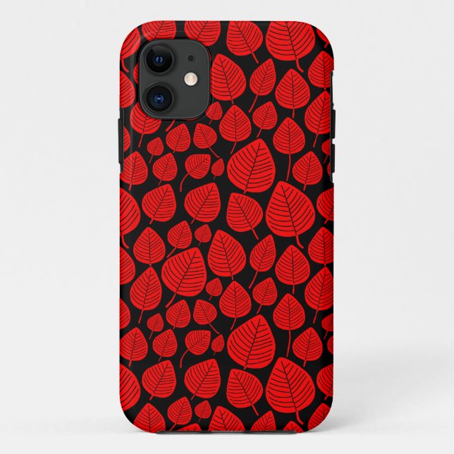 Funda De Case-Mate Para iPhone Patrón de hojas 02 - rojo sobre negro (Reverso)