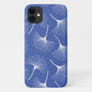 Funda Para iPhone 11 Patrón de hojas abstractas blancas en azul