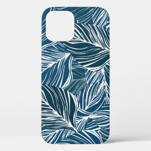 Funda Para iPhone 12 Patrón de hojas azules: Papel de escritorio vintag