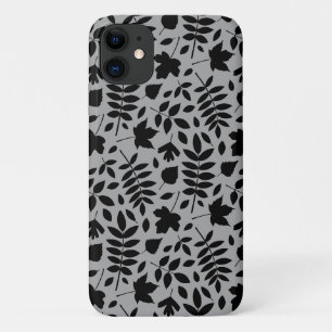Funda Para iPhone 11 Patrón de hojas caídas negro sobre gris