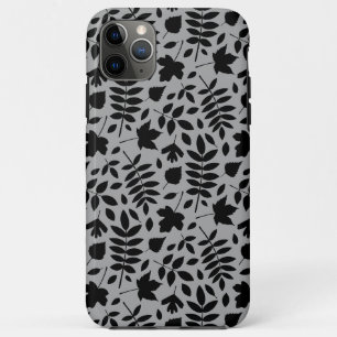 Funda Para iPhone 11 Pro Max Patrón de hojas caídas negro sobre gris