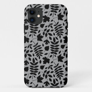 Funda Para iPhone 11 Patrón de hojas caídas negro sobre gris