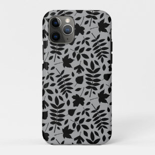 Funda Para iPhone 11 Pro Patrón de hojas caídas negro sobre gris