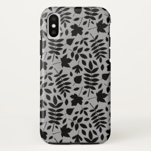 Funda Para iPhone X Patrón de hojas caídas negro sobre gris