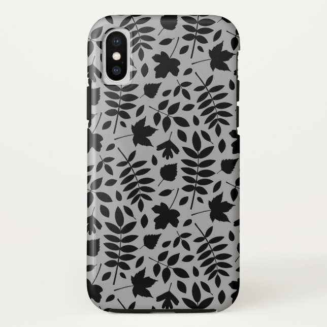 Funda De Case-Mate Para iPhone Patrón de hojas caídas negro sobre gris (Reverso)