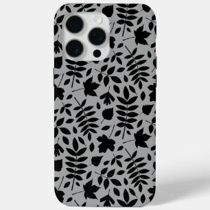 Funda Para iPhone 15 Pro Max Patrón de hojas caídas negro sobre gris