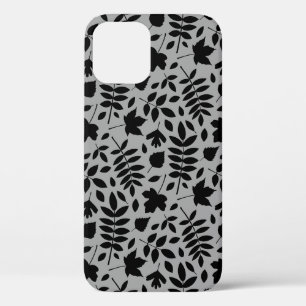Funda Para iPhone 12 Pro Patrón de hojas caídas negro sobre gris