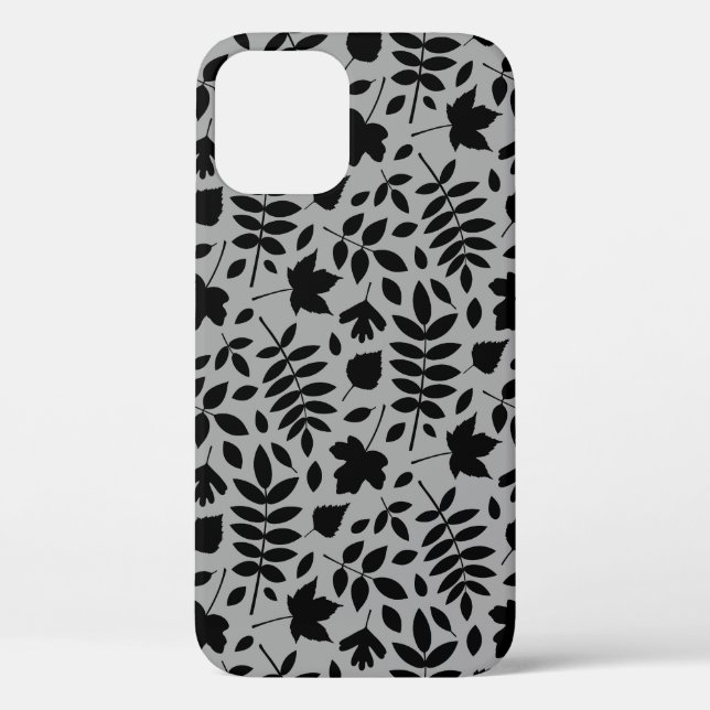 Funda De Case-Mate Para iPhone Patrón de hojas caídas negro sobre gris (Reverso )