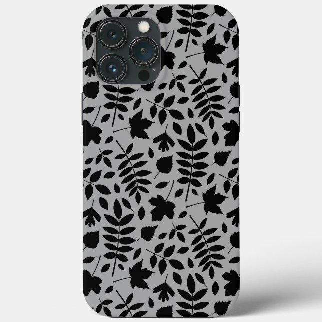 Funda De Case-Mate Para iPhone Patrón de hojas caídas negro sobre gris (Reverso )
