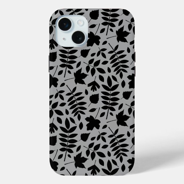 Funda De Case-Mate Para iPhone Patrón de hojas caídas negro sobre gris (Reverso )