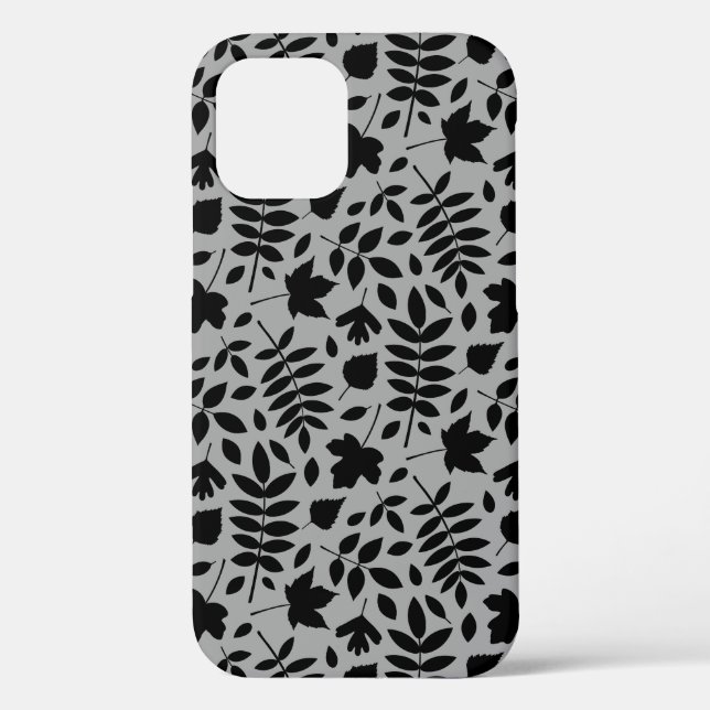 Funda De Case-Mate Para iPhone Patrón de hojas caídas negro sobre gris (Reverso )