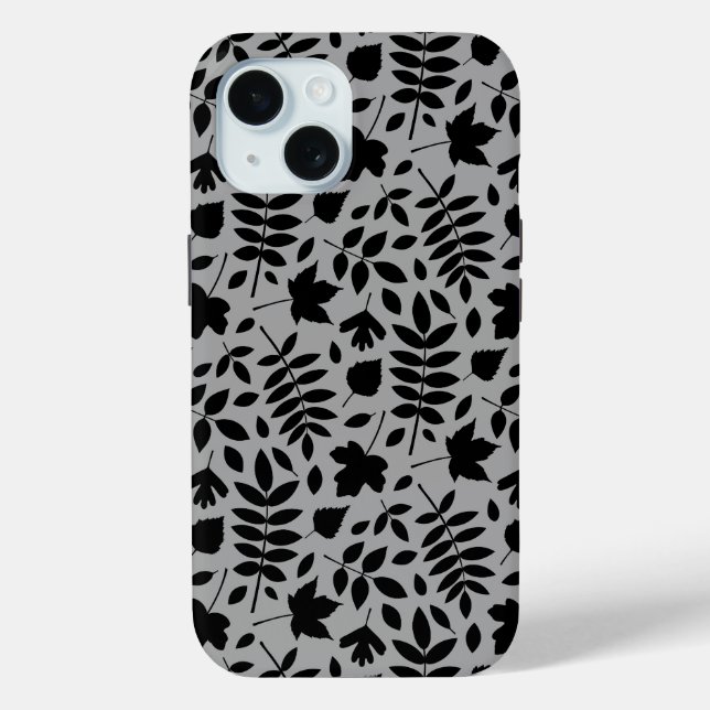 Funda De Case-Mate Para iPhone Patrón de hojas caídas negro sobre gris (Reverso )