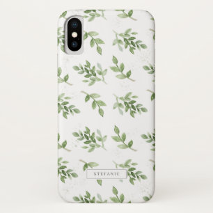 Funda Para iPhone X Patrón de hojas de acuarela simple personalizado