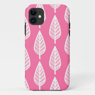 Funda Para iPhone 11 Patrón de hojas de haya - rosa y blanco florescent